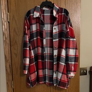 Cozy Plaid Women's Jacket in Red and Navy